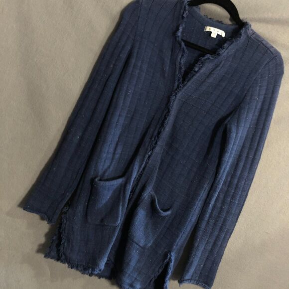 cabi cardigan sweater small xs blue navy confetti navy thick long aa - Picture 1 of 11